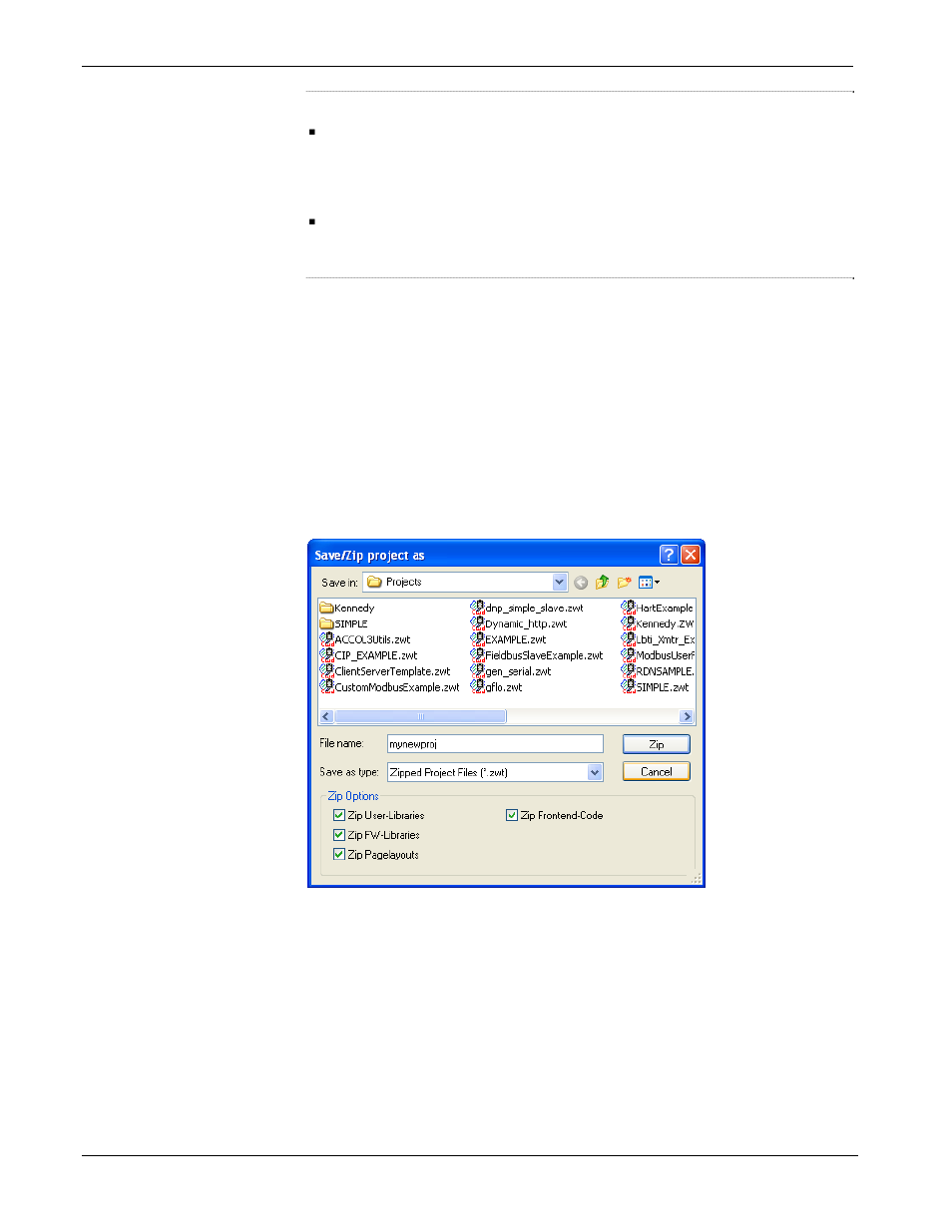 Creating a zipped project file (*.zwt) for backup | Emerson Process Management Bristol ControlWave ExpressPAC User Manual | Page 66 / 96