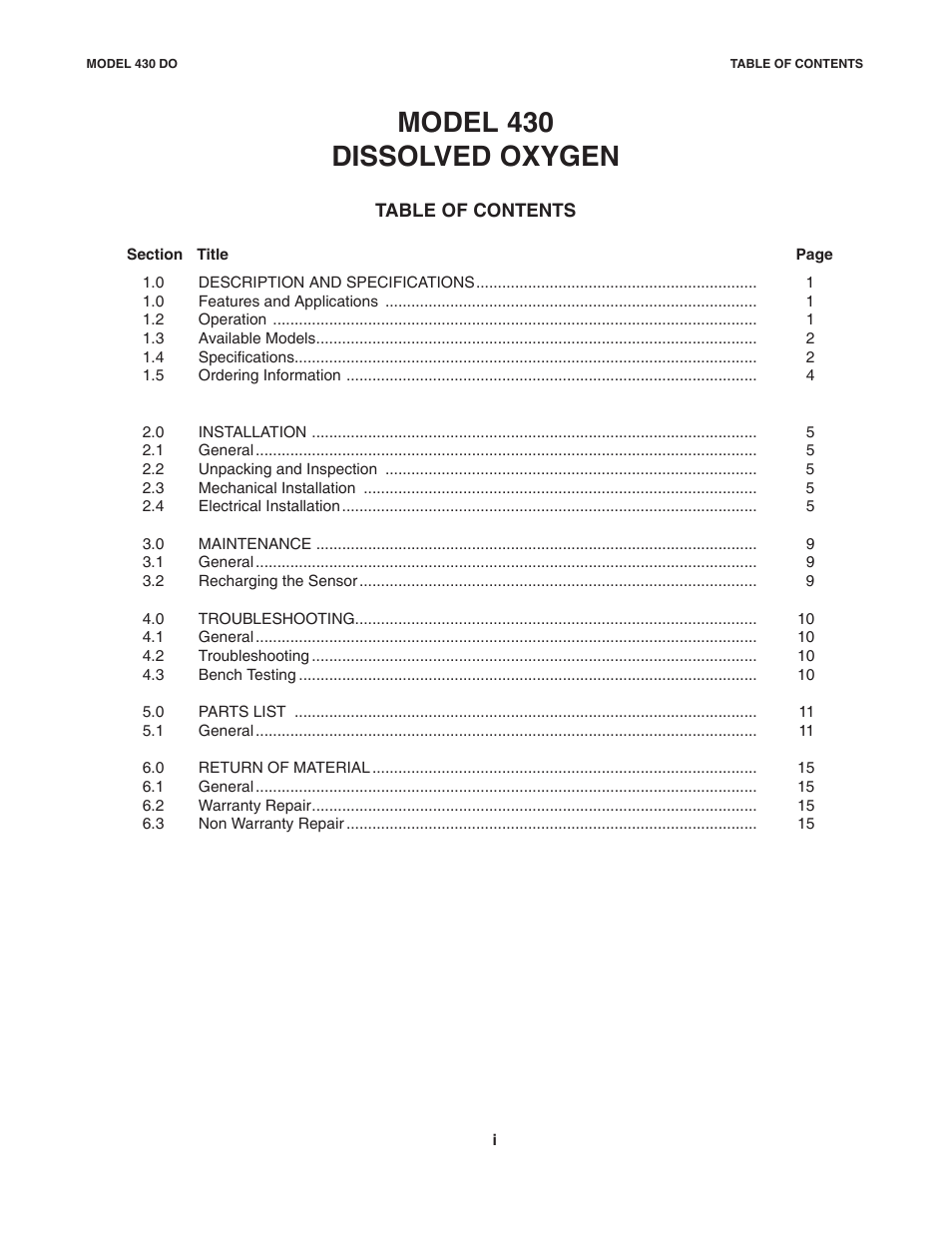 Model 430 dissolved oxygen | Emerson Process Management 430 DO User Manual | Page 3 / 24