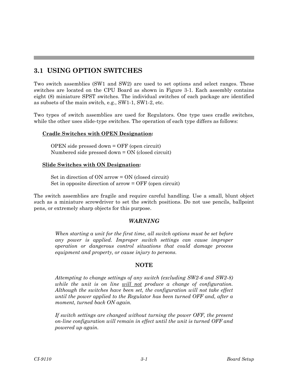 9110ch3.pdf, Board setup, Chapter 3 | Emerson Process Management Bristol Series 9110 User Manual | Page 25 / 74