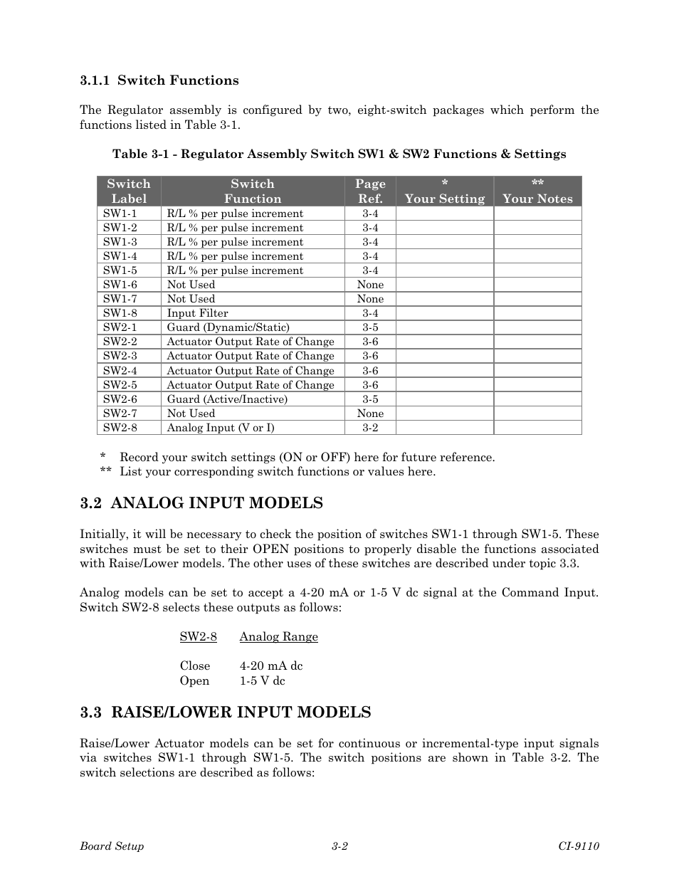 2 analog input models, 3 raise/lower input models | Emerson Process Management Bristol Series 9110 User Manual | Page 26 / 74