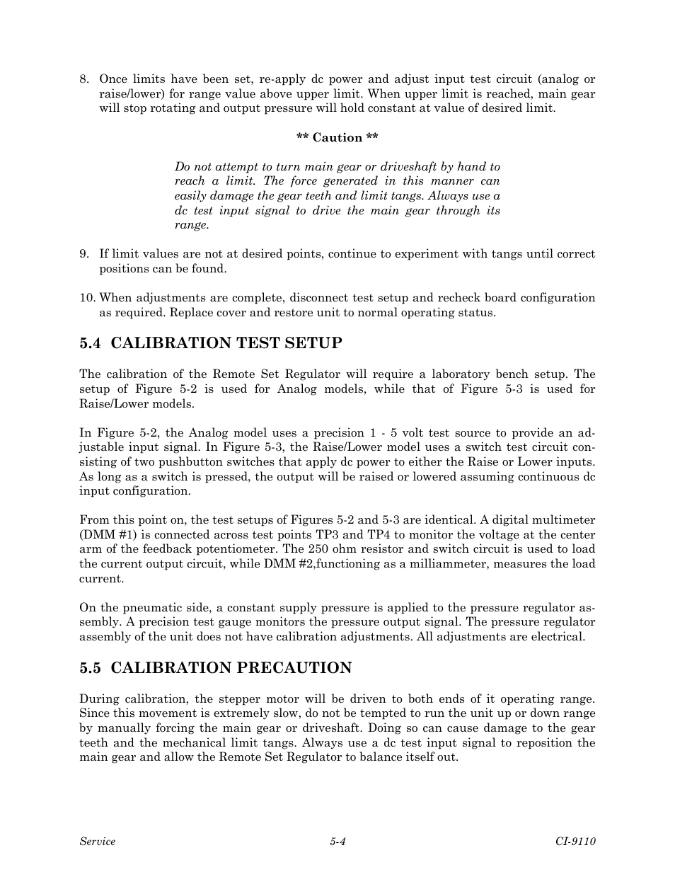4 calibration test setup, 5 calibration precaution | Emerson Process Management Bristol Series 9110 User Manual | Page 44 / 74