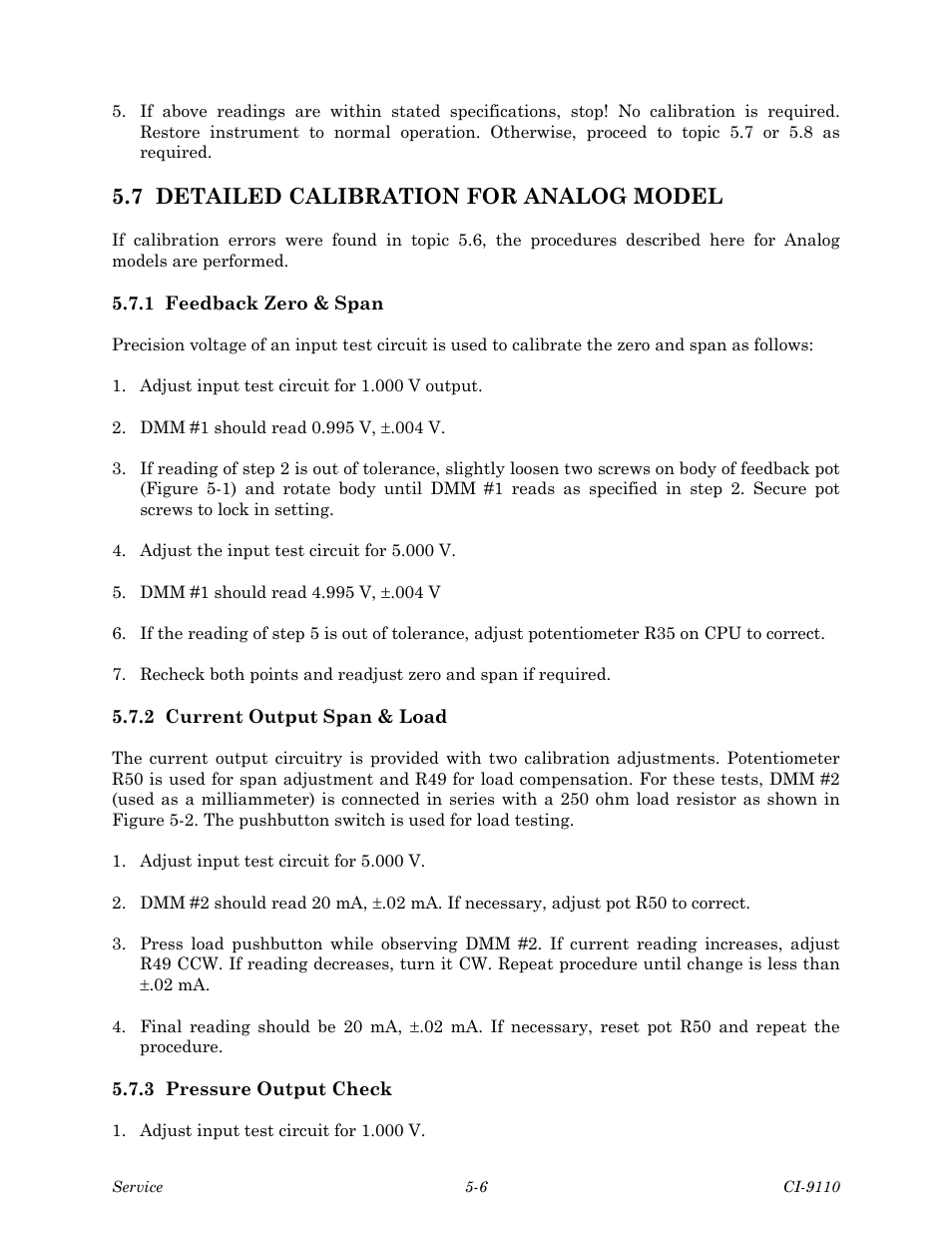 7 detailed calibration for analog model | Emerson Process Management Bristol Series 9110 User Manual | Page 46 / 74