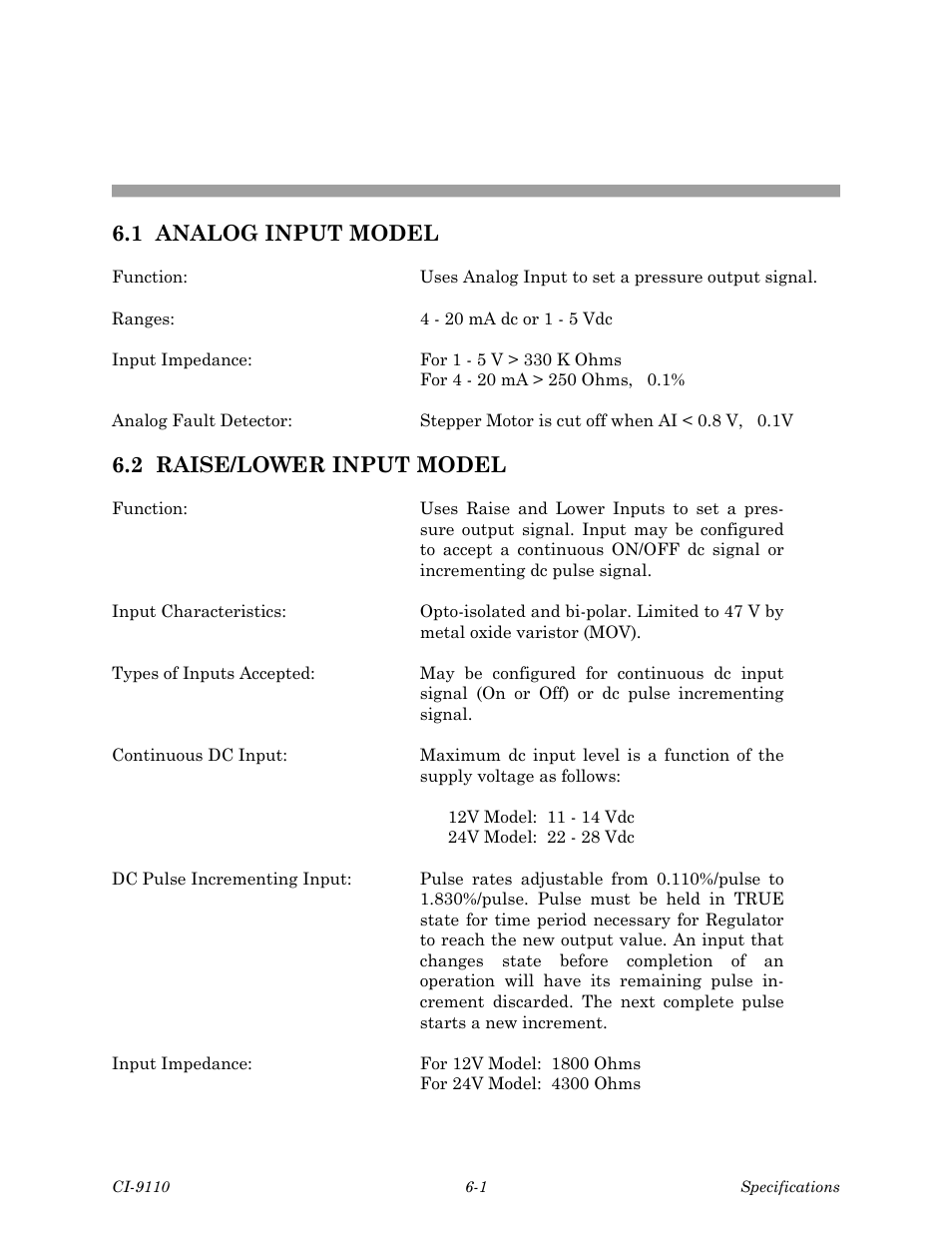 9110ch6.pdf, Specifications, Chapter 6 | Emerson Process Management Bristol Series 9110 User Manual | Page 51 / 74