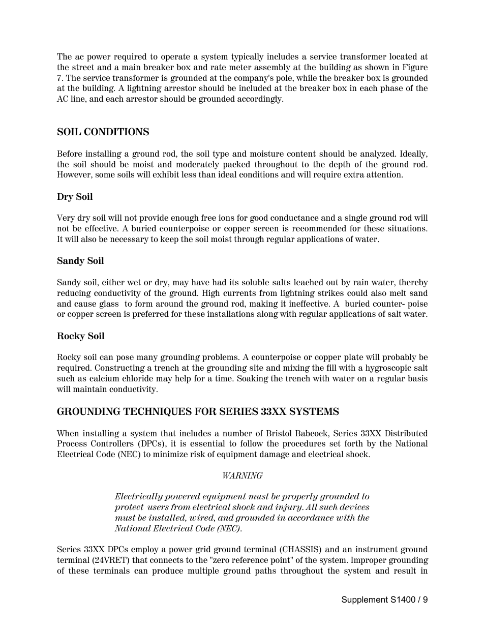 Soil conditions, Grounding techniques for 33xx systems | Emerson Process Management Bristol Series 9110 User Manual | Page 67 / 74