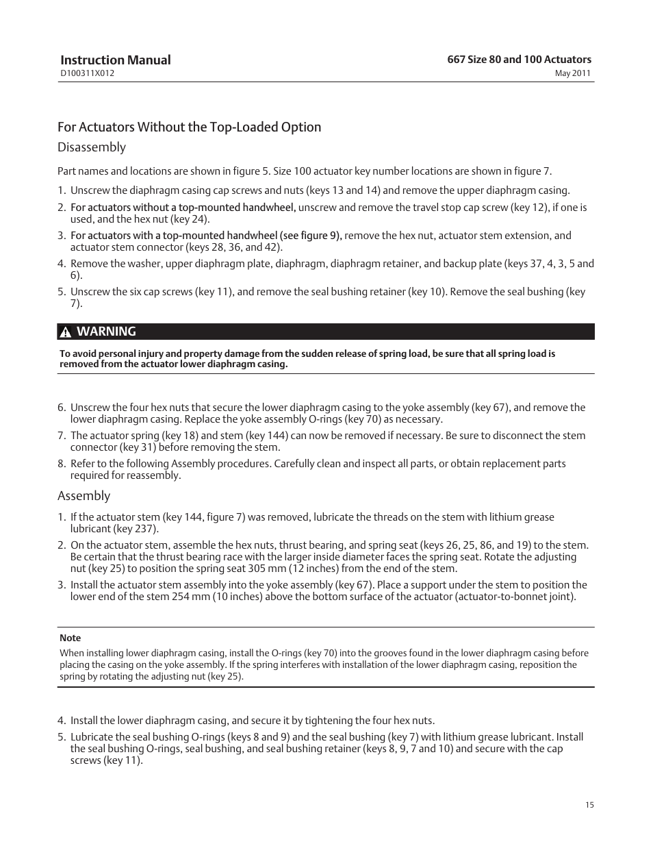 For actuators without the top‐loaded option | Emerson Process Management 667 User Manual | Page 15 / 28