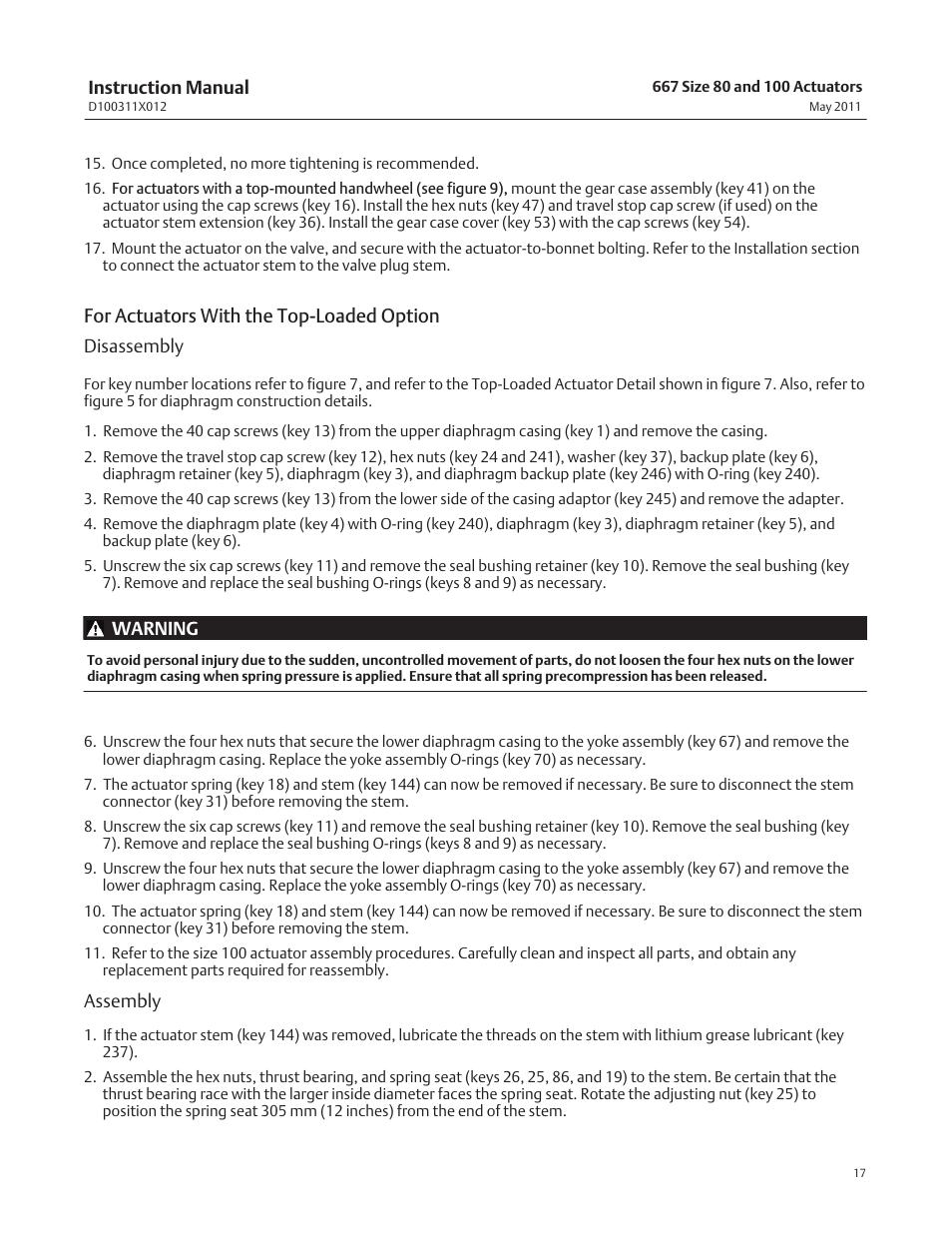 For actuators with the top‐loaded option | Emerson Process Management 667 User Manual | Page 17 / 28