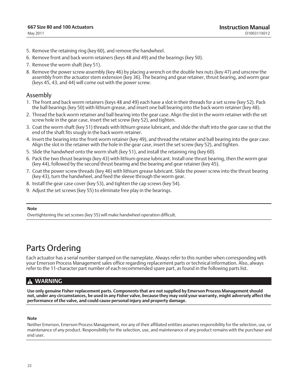 Parts ordering, Assembly | Emerson Process Management 667 User Manual | Page 22 / 28