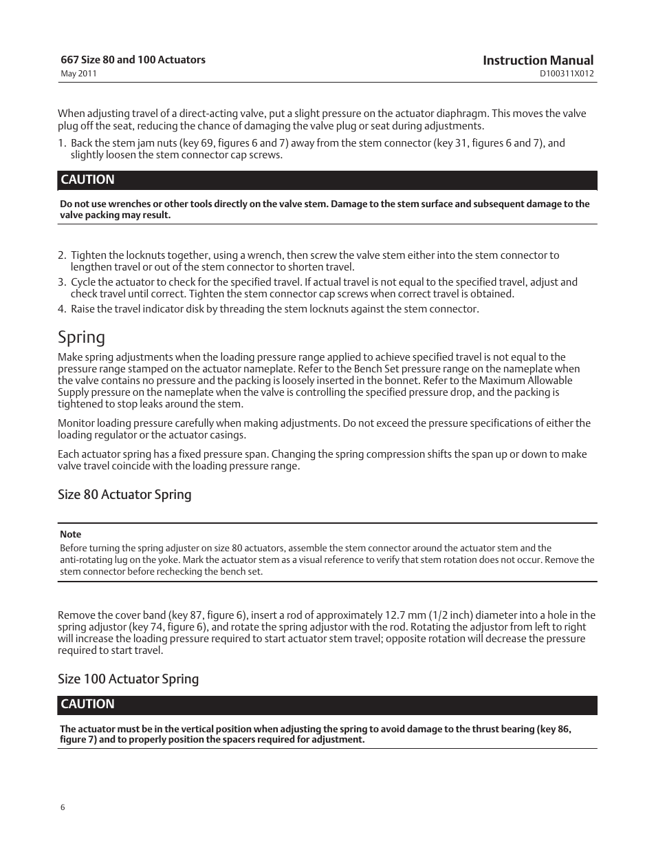 Spring, Size 80 actuator spring, Size 100 actuator spring | Emerson Process Management 667 User Manual | Page 6 / 28