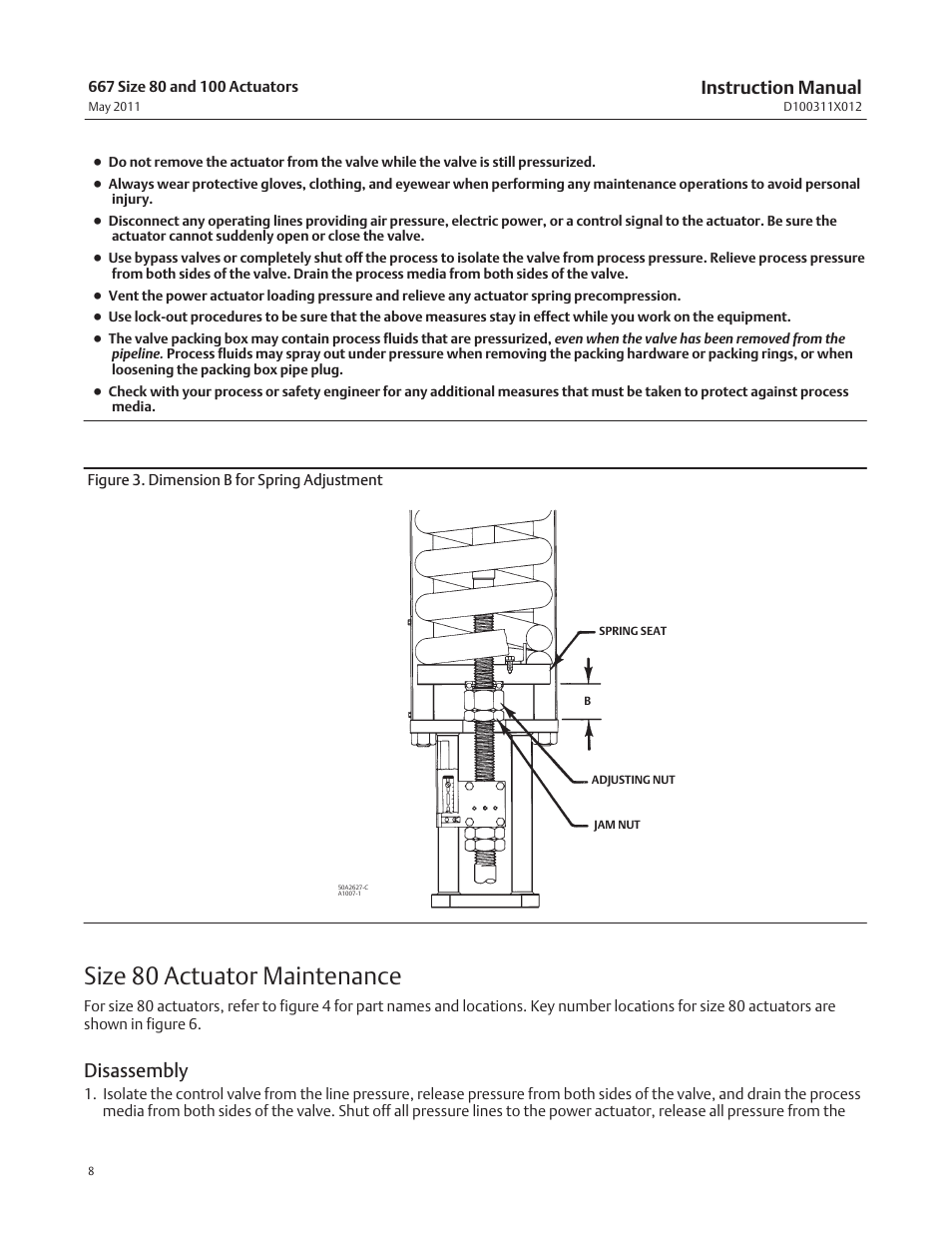 Size 80 actuator maintenance, Disassembly, Instruction manual | Emerson Process Management 667 User Manual | Page 8 / 28