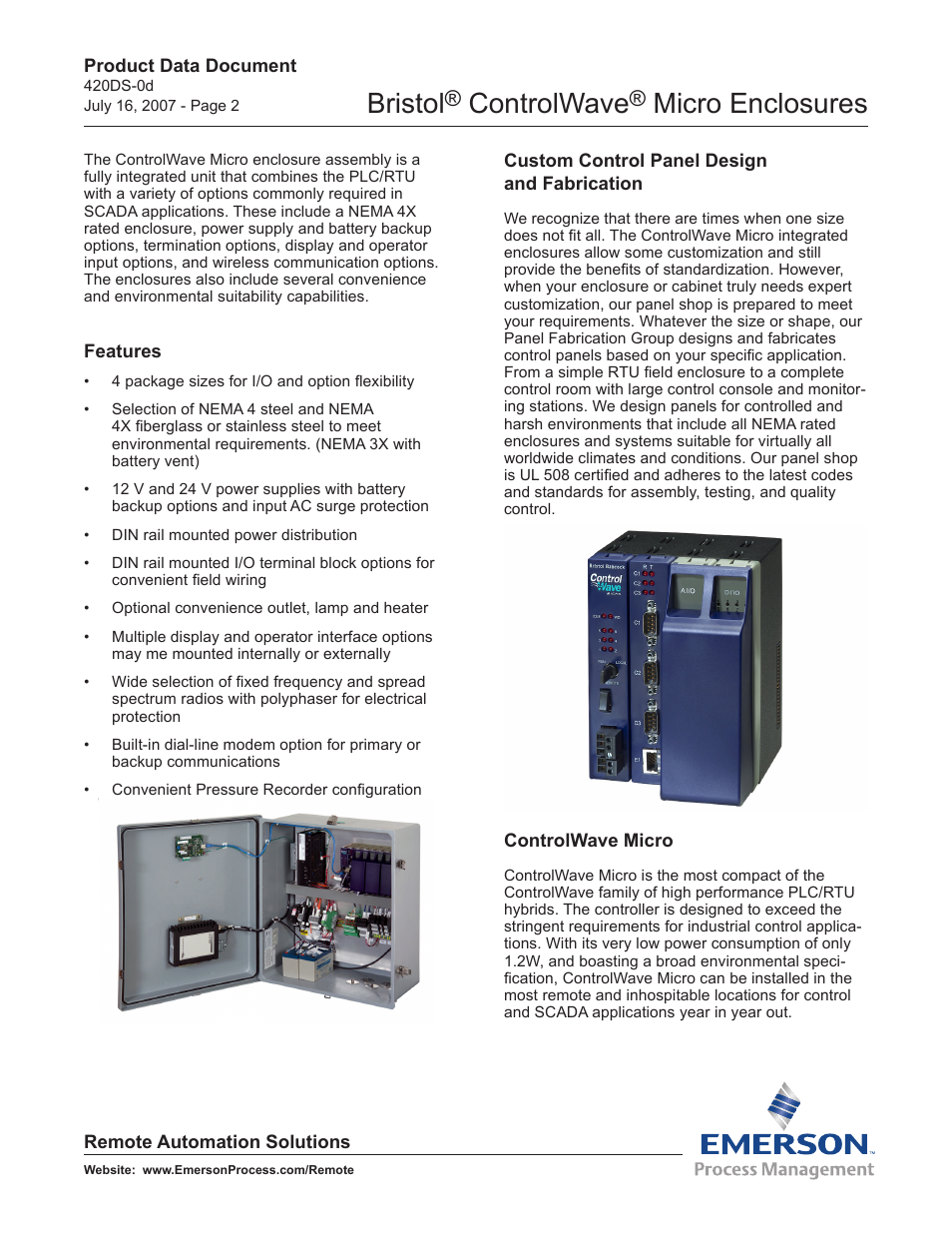 Bristol, Controlwave, Micro enclosures | Emerson Process Management Bristol ControlWave CW_30 User Manual | Page 2 / 4