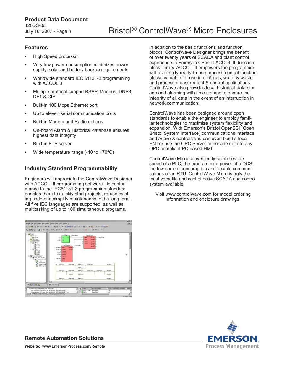 Bristol, Controlwave, Micro enclosures | Emerson Process Management Bristol ControlWave CW_30 User Manual | Page 3 / 4
