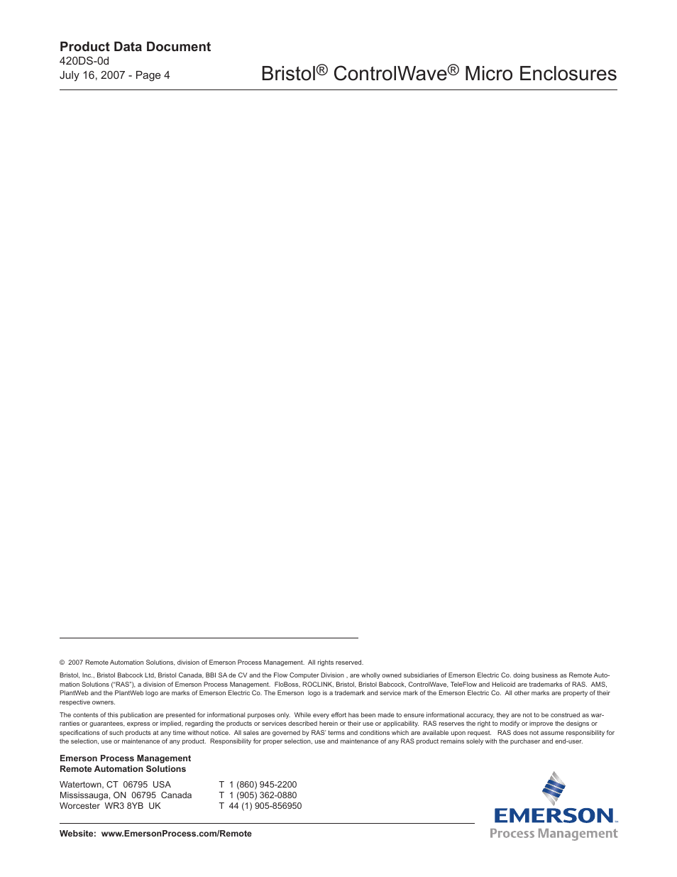 Bristol, Controlwave, Micro enclosures | Emerson Process Management Bristol ControlWave CW_30 User Manual | Page 4 / 4