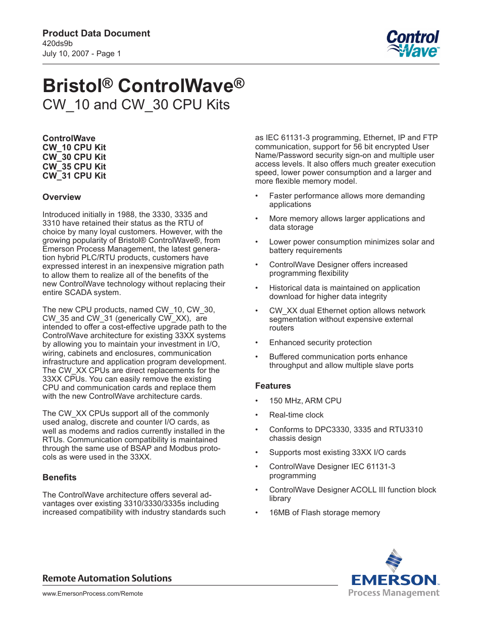 Emerson Process Management Bristol ControlWave CW_35 User Manual | 4 pages