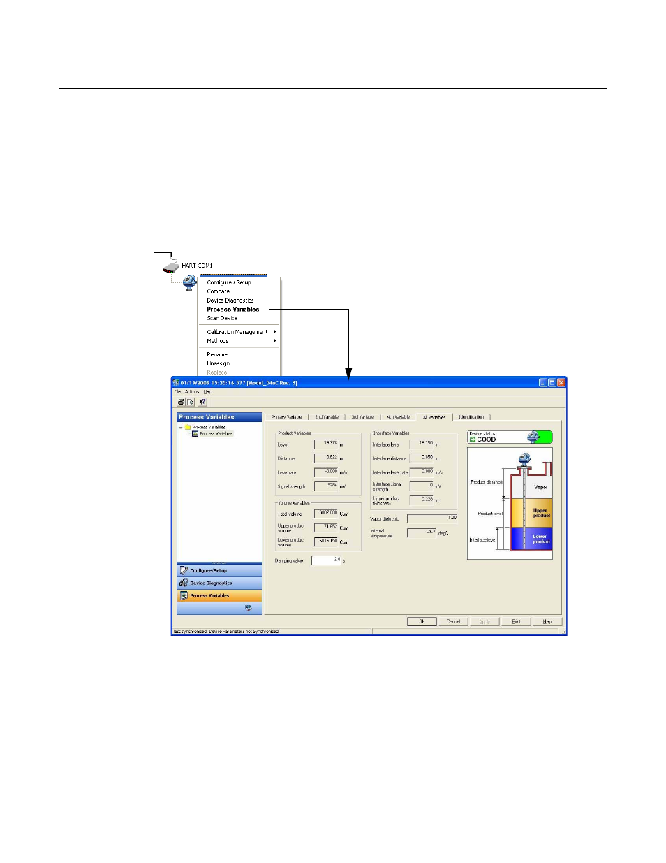 Viewing measurement data in ams suite -8, Rosemount 5300 series | Emerson Process Management ROSEMOUNT 5300 User Manual | Page 128 / 324