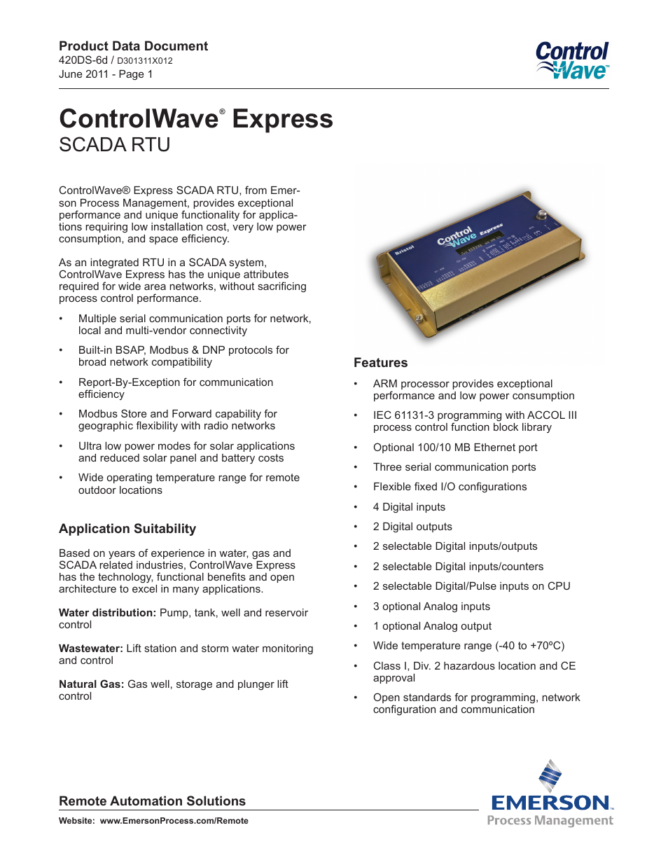 Emerson Process Management Bristol ControlWave Express User Manual | 11 pages