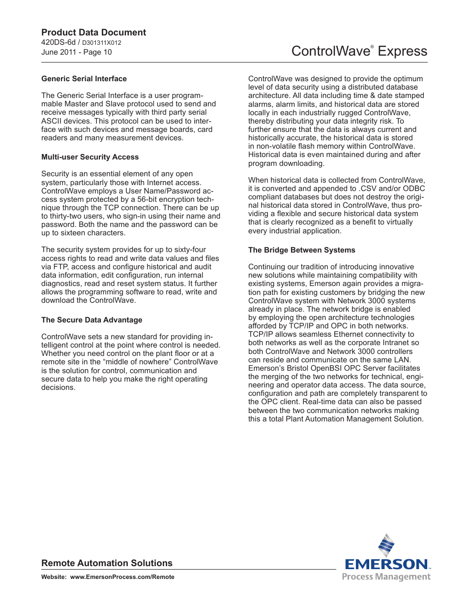 Controlwave, Express | Emerson Process Management Bristol ControlWave Express User Manual | Page 10 / 11