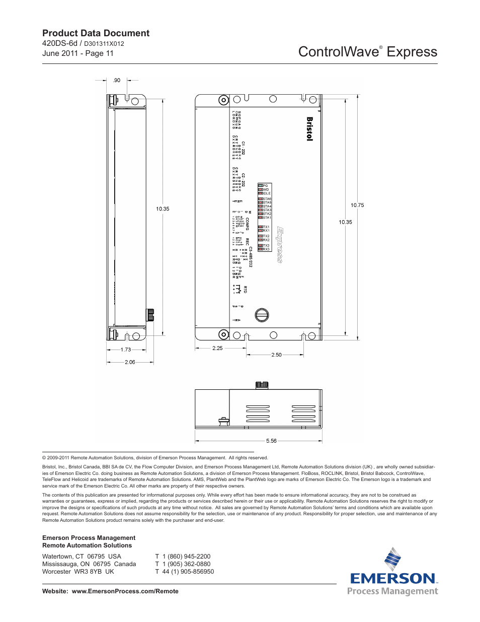 Controlwave, Express, Product data document | Emerson Process Management Bristol ControlWave Express User Manual | Page 11 / 11