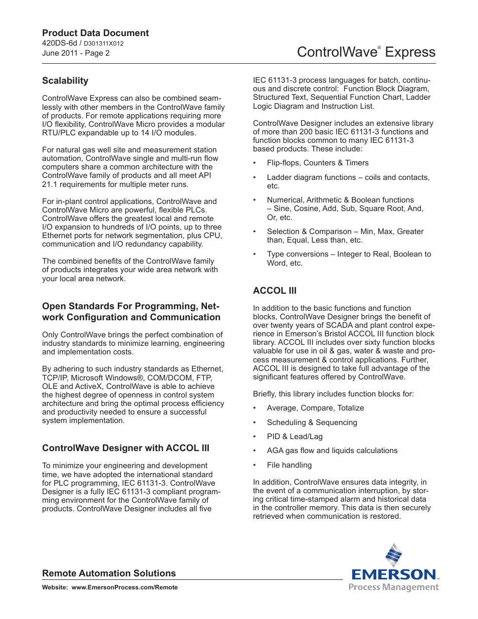 Controlwave, Express | Emerson Process Management Bristol ControlWave Express User Manual | Page 2 / 11