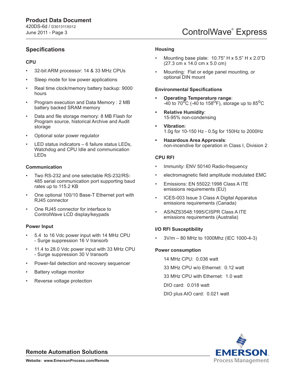 Controlwave, Express | Emerson Process Management Bristol ControlWave Express User Manual | Page 3 / 11