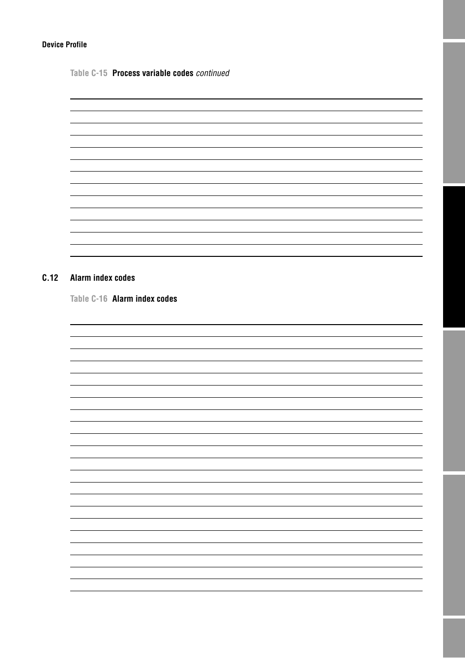 C.12 alarm index codes, C.12, Alarm index codes | See table c-16 | Emerson Process Management MICRO MOTION 2400S User Manual | Page 175 / 188