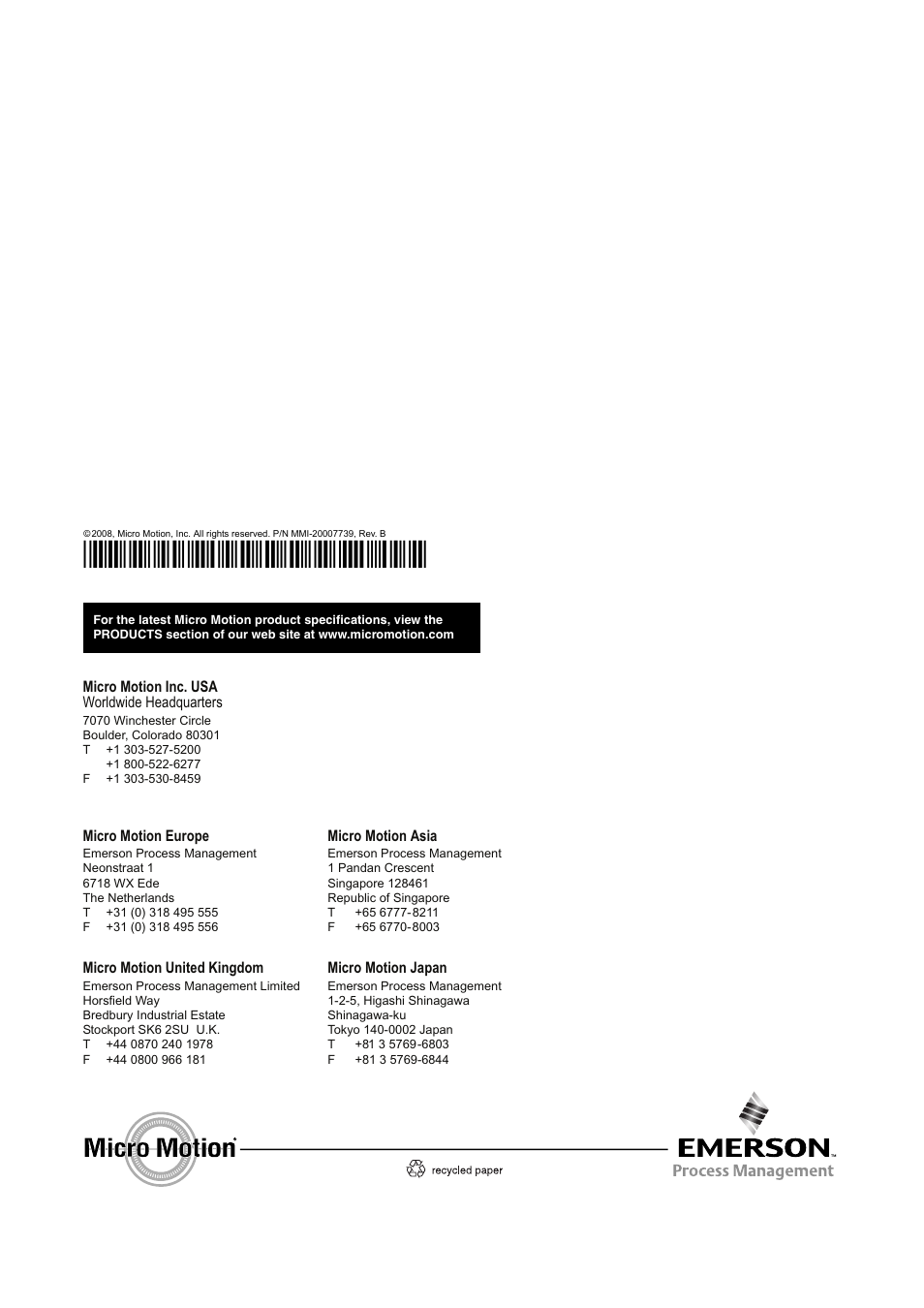 Emerson Process Management MICRO MOTION 2400S User Manual | Page 188 / 188