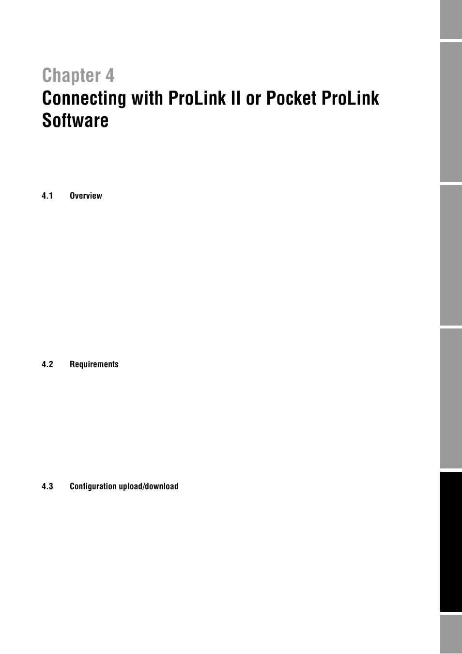 1 overview, 2 requirements, 3 configuration upload/download | Chapter 4, Overview, Requirements, Configuration upload/download, In chapter 4, Tion, see chapter 4 | Emerson Process Management MICRO MOTION 2400S User Manual | Page 25 / 188