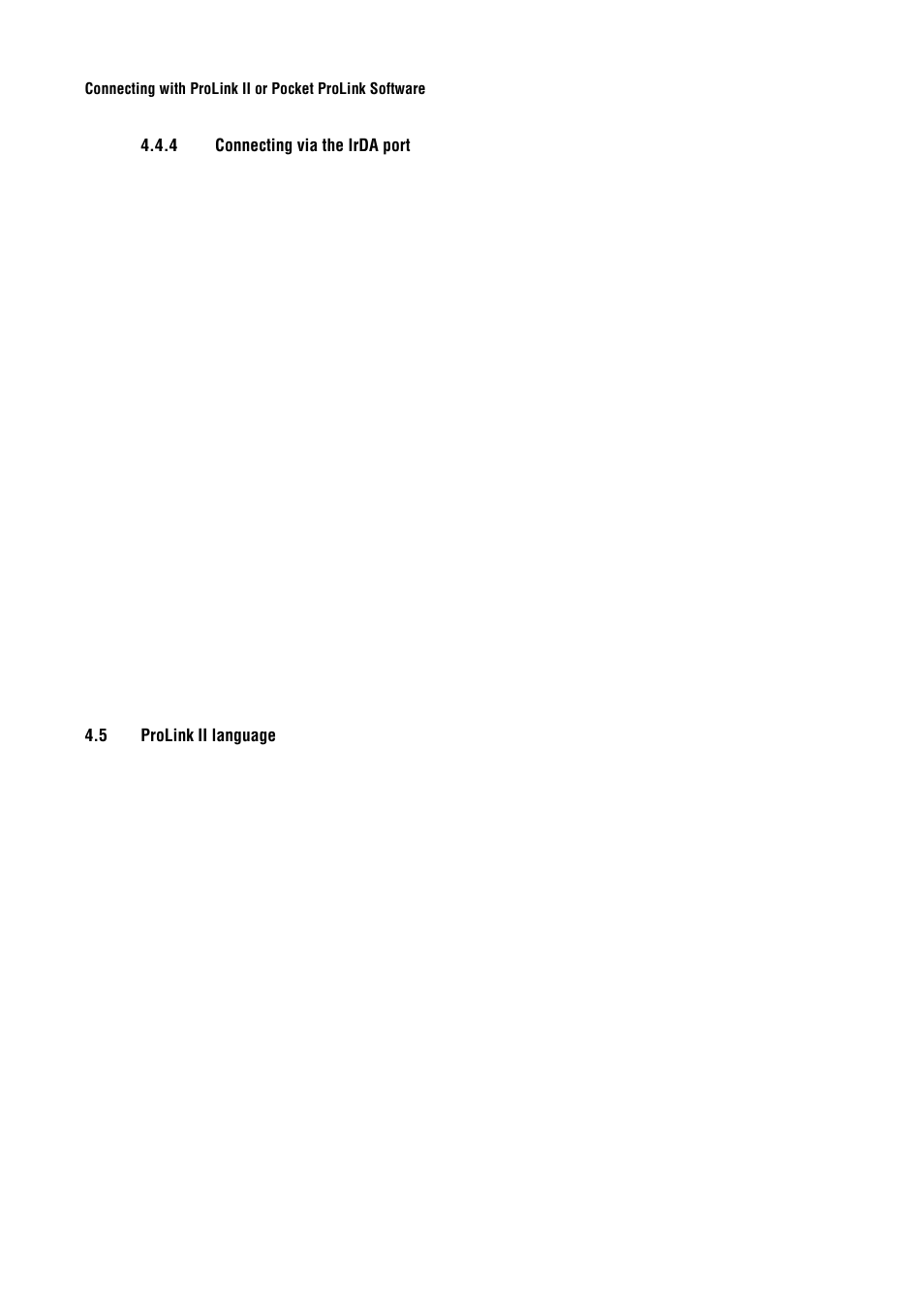 4 connecting via the irda port, 5 prolink ii language, Connecting via the irda port | Prolink ii language | Emerson Process Management MICRO MOTION 2400S User Manual | Page 28 / 188