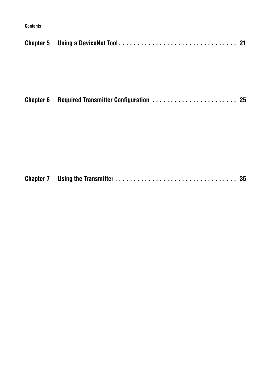 Chapter 5 using a devicenet tool, Chapter 6 required transmitter configuration, Chapter 7 using the transmitter | Emerson Process Management MICRO MOTION 2400S User Manual | Page 4 / 188