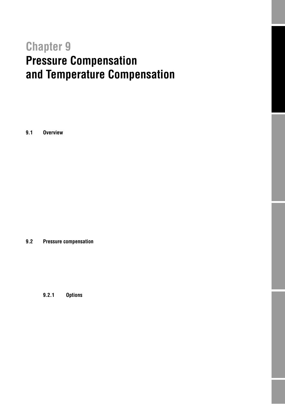 Pressure compensation and temperature compensation, 1 overview, 2 pressure compensation | 1 options, Chapter 9, Overview, Pressure compensation 9.2.1, Options, Section 9.2), Mpensation (see section 9.2) | Emerson Process Management MICRO MOTION 2400S User Manual | Page 91 / 188