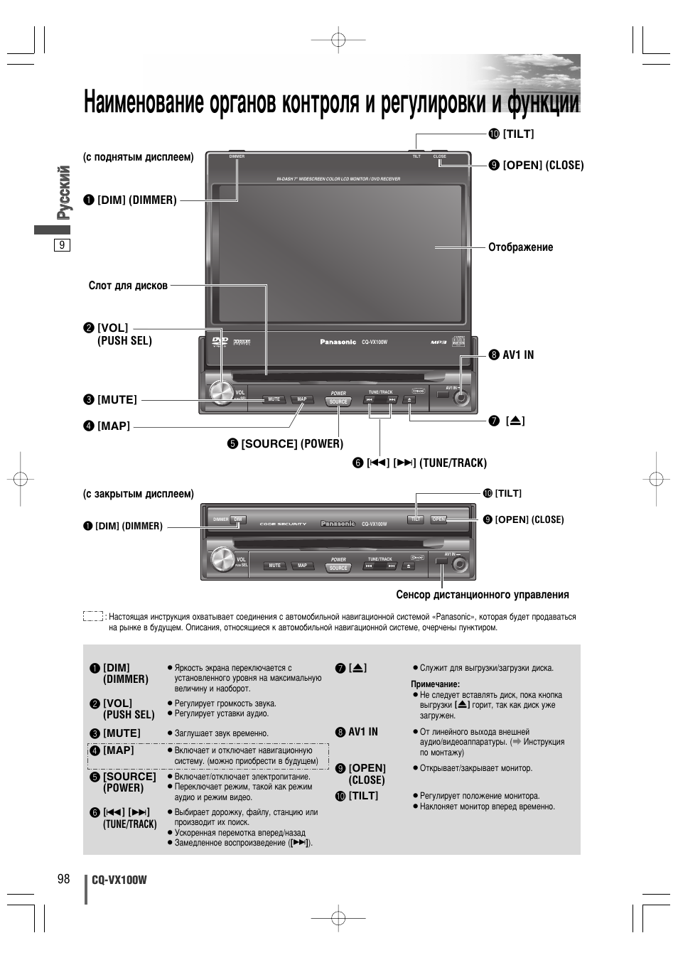 Кк ыытт ттнн лл ии, Cq-vx100w, I av1 in йъу·‡квмлв | Panasonic CQ-VX100W User Manual | Page 9 / 44