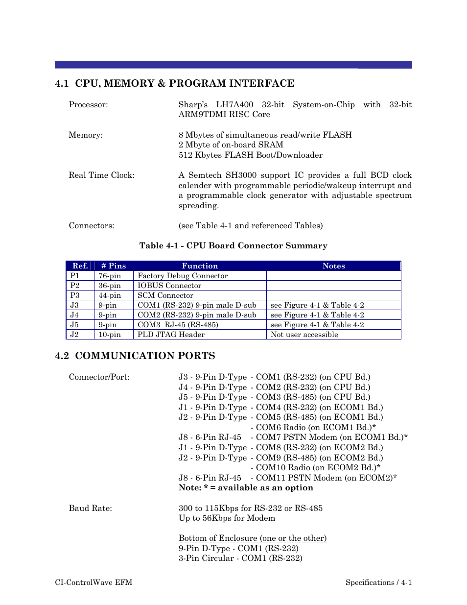 Efmch4.pdf, Section 4 - specifications (continued) | Emerson Process Management ControlWave EFM 3808 User Manual | Page 133 / 306