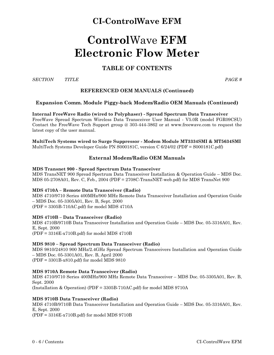 Control wave efm electronic flow meter, Ci-controlwave efm | Emerson Process Management ControlWave EFM 3808 User Manual | Page 15 / 306