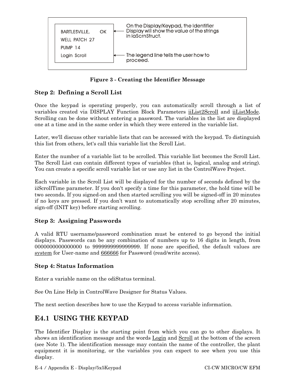 E4.1 using, E4.1 using the keypad | Emerson Process Management ControlWave EFM 3808 User Manual | Page 186 / 306