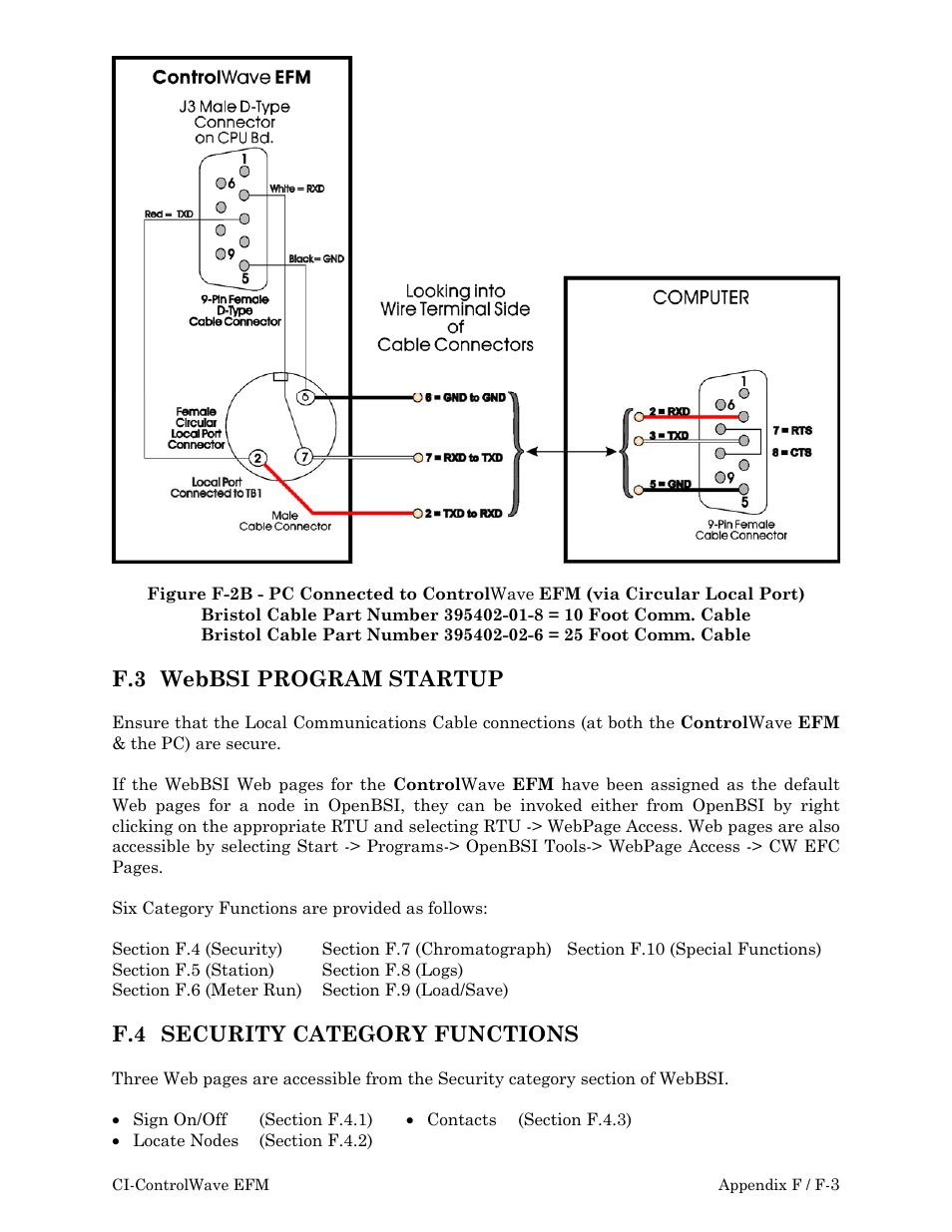 Webbsi, Program, Security | F.3 webbsi program startup, F.4 security category functions | Emerson Process Management ControlWave EFM 3808 User Manual | Page 203 / 306