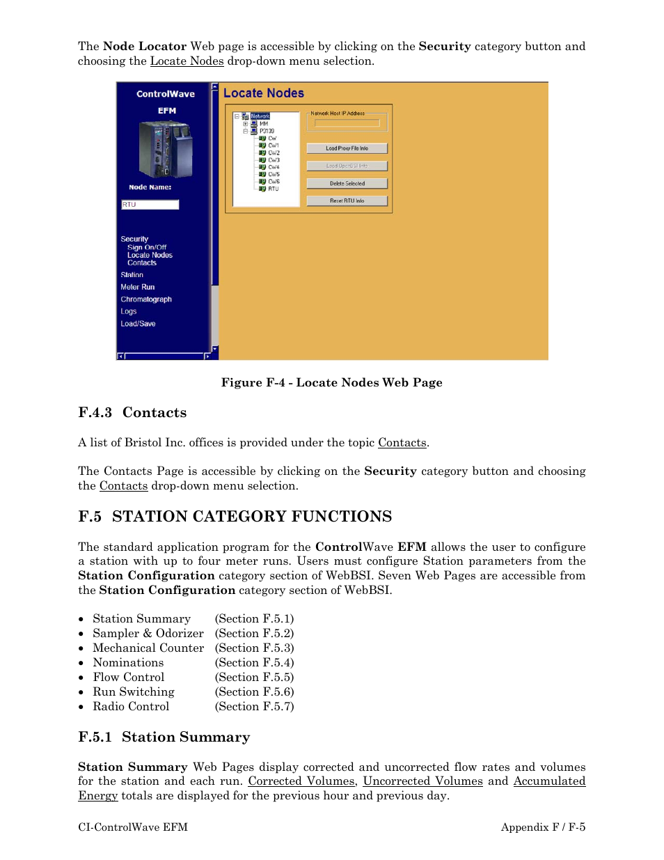 Station, Category, F.5 station category functions | Emerson Process Management ControlWave EFM 3808 User Manual | Page 205 / 306