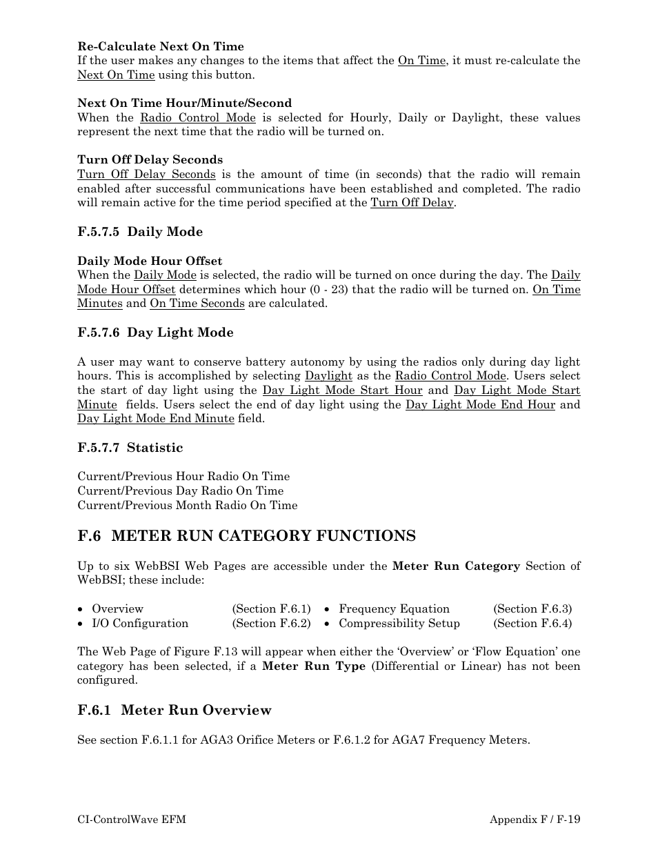 Meter, Category, F.6 meter run category functions | Emerson Process Management ControlWave EFM 3808 User Manual | Page 219 / 306