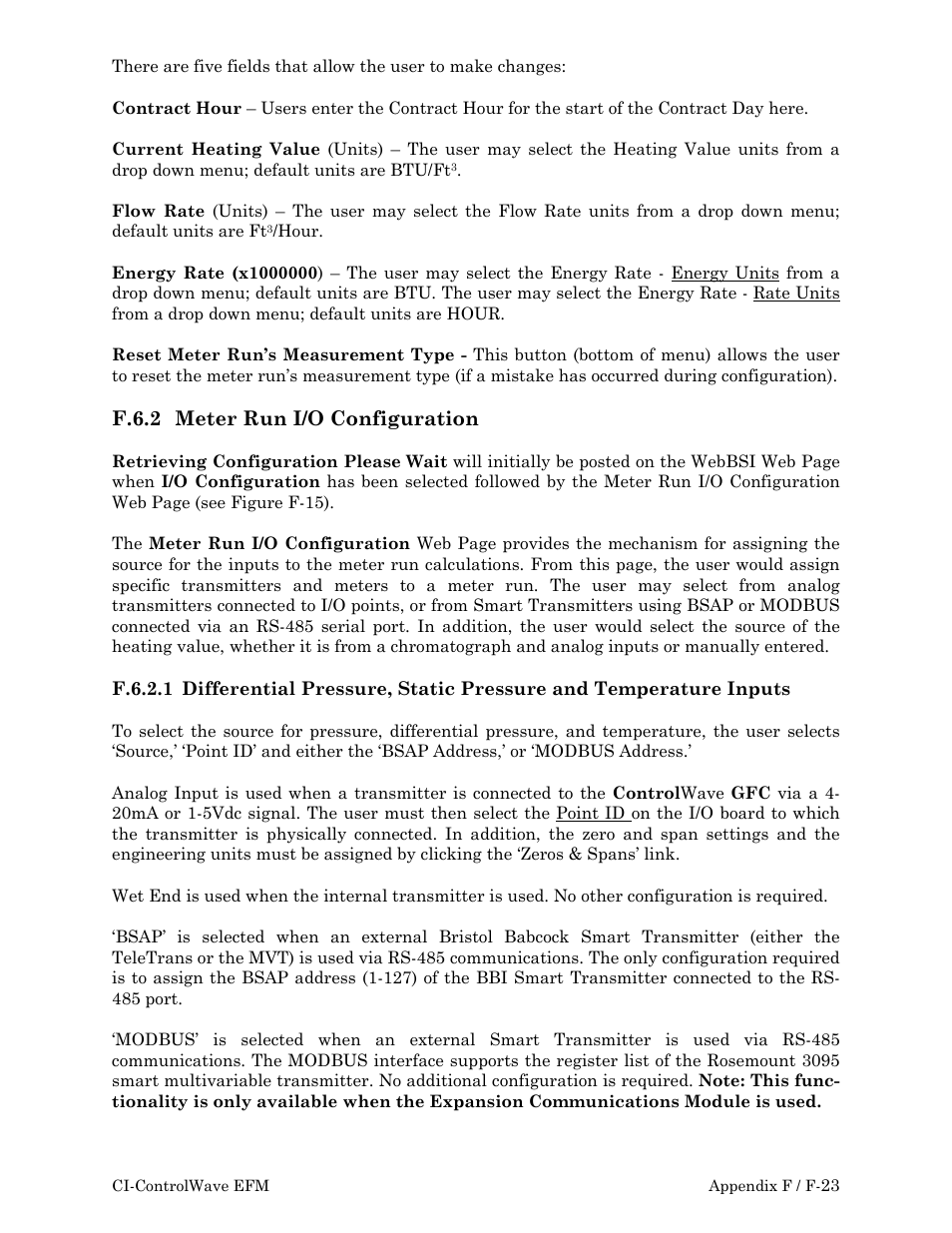 F.6.2 meter run i/o configuration | Emerson Process Management ControlWave EFM 3808 User Manual | Page 223 / 306