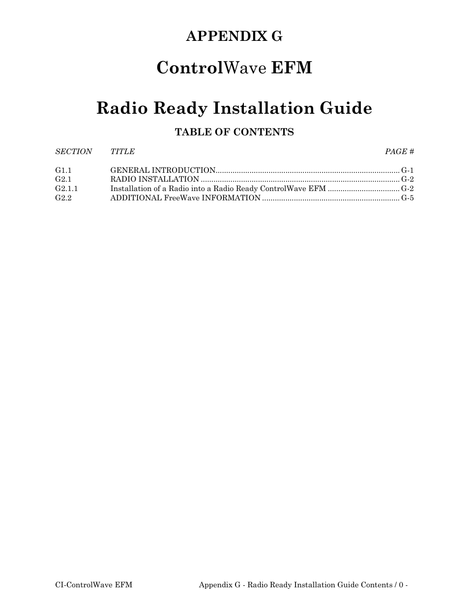 Radio, Ready, Installation | Control wave efm radio ready installation guide, Appendix g | Emerson Process Management ControlWave EFM 3808 User Manual | Page 244 / 306