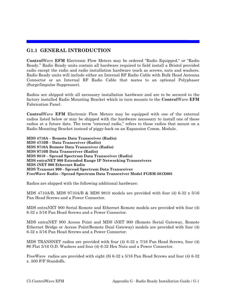 Appendix g, Radio ready installation guide | Emerson Process Management ControlWave EFM 3808 User Manual | Page 245 / 306