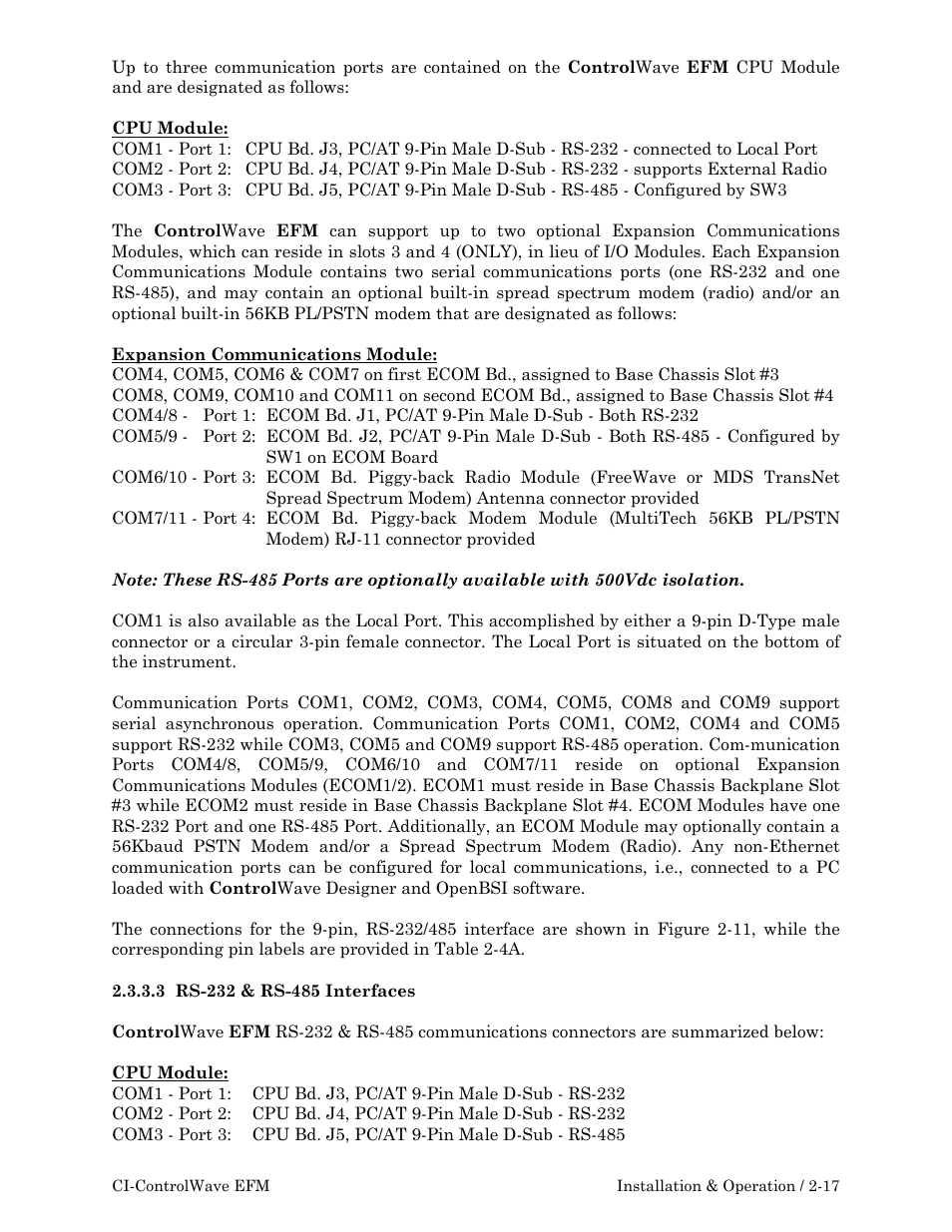 Emerson Process Management ControlWave EFM 3808 User Manual | Page 69 / 306