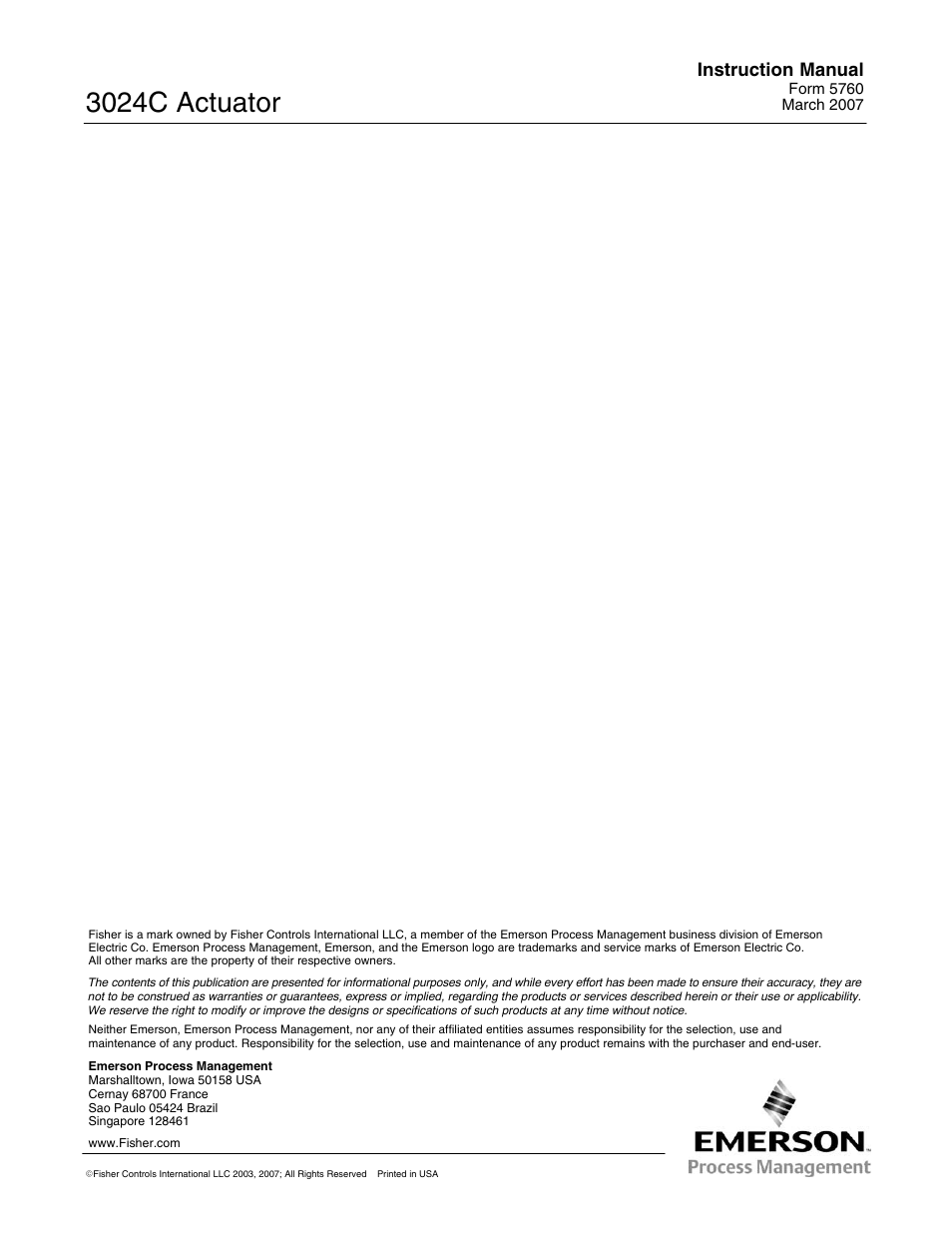 3024c actuator, Instruction manual | Emerson Process Management 3024C User Manual | Page 20 / 20