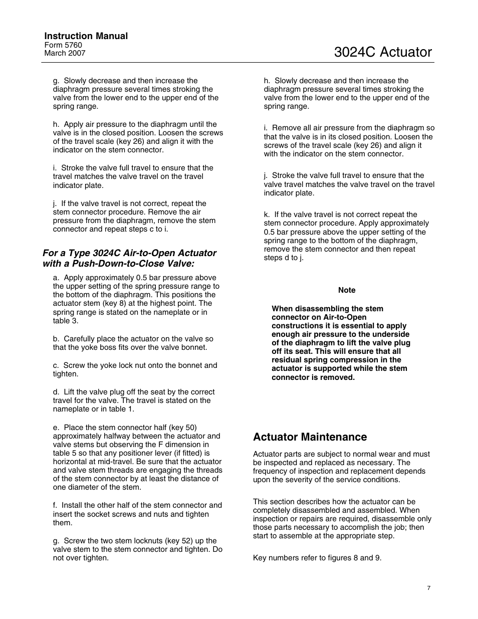 3024c actuator, Actuator maintenance | Emerson Process Management 3024C User Manual | Page 7 / 20