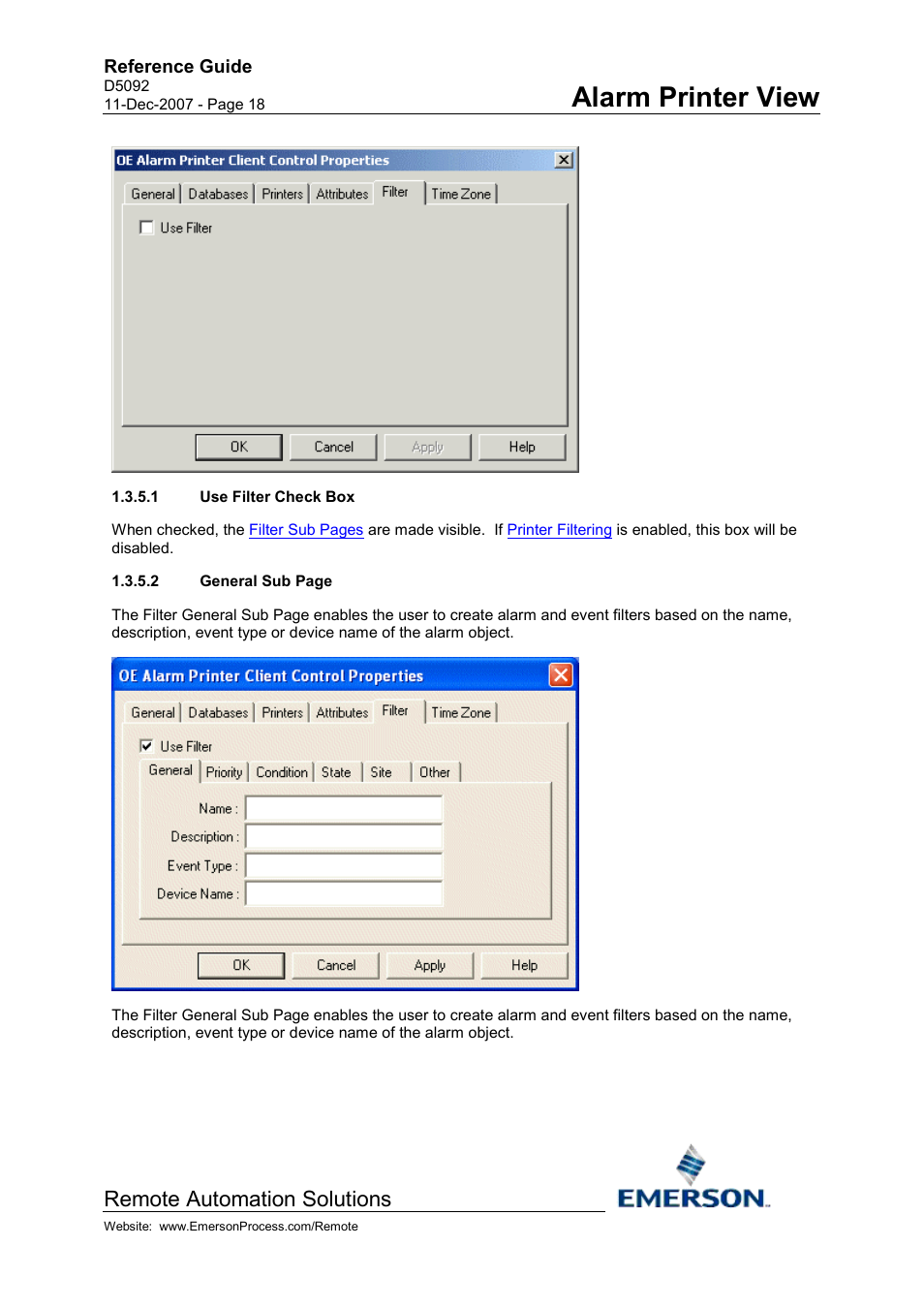 Use filter check box, Alarm printer view, Remote automation solutions | Emerson Process Management D5092 User Manual | Page 18 / 29