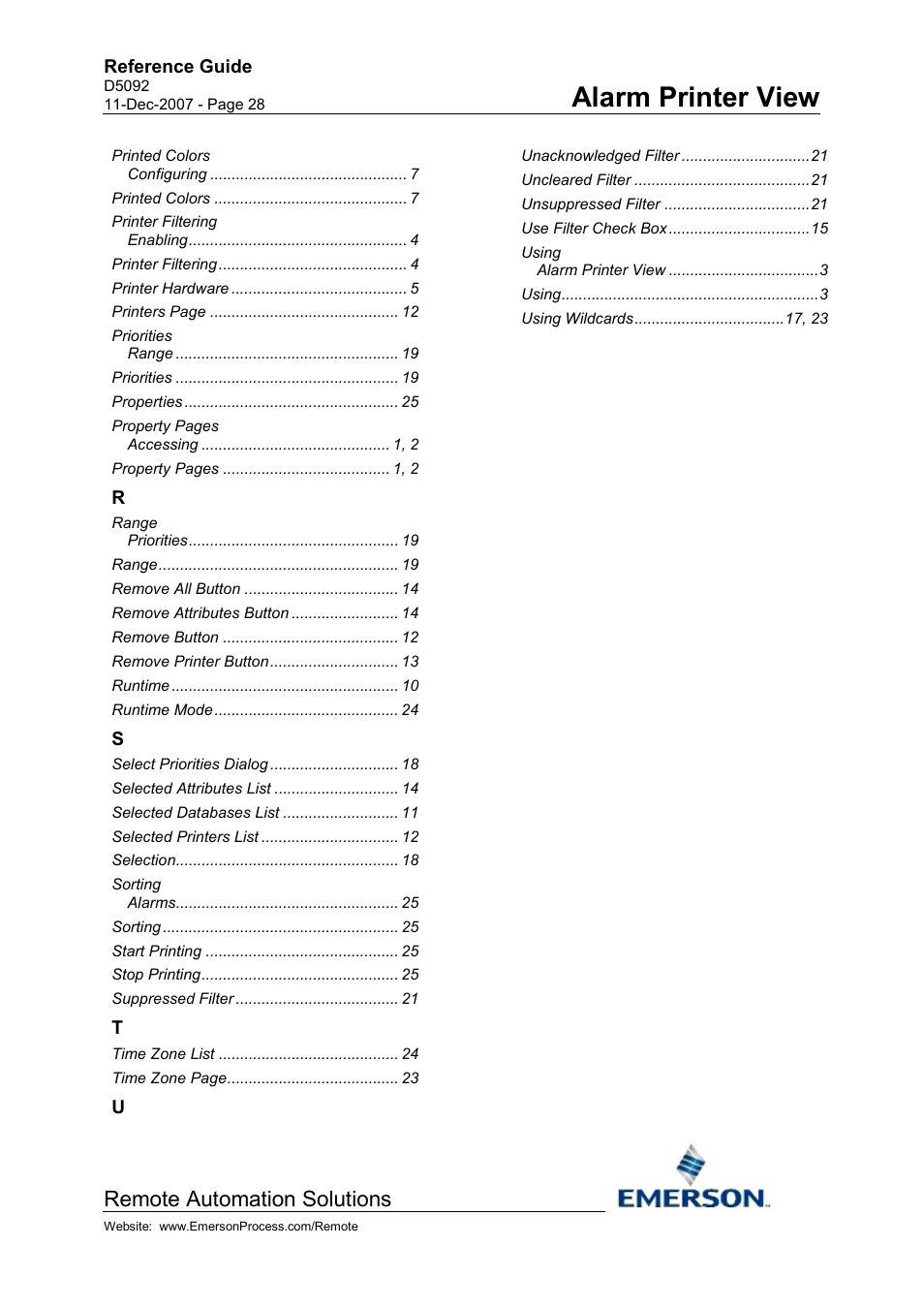 Alarm printer view, Remote automation solutions | Emerson Process Management D5092 User Manual | Page 28 / 29