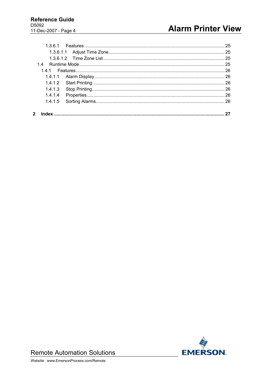 Alarm printer view, Remote automation solutions | Emerson Process Management D5092 User Manual | Page 4 / 29