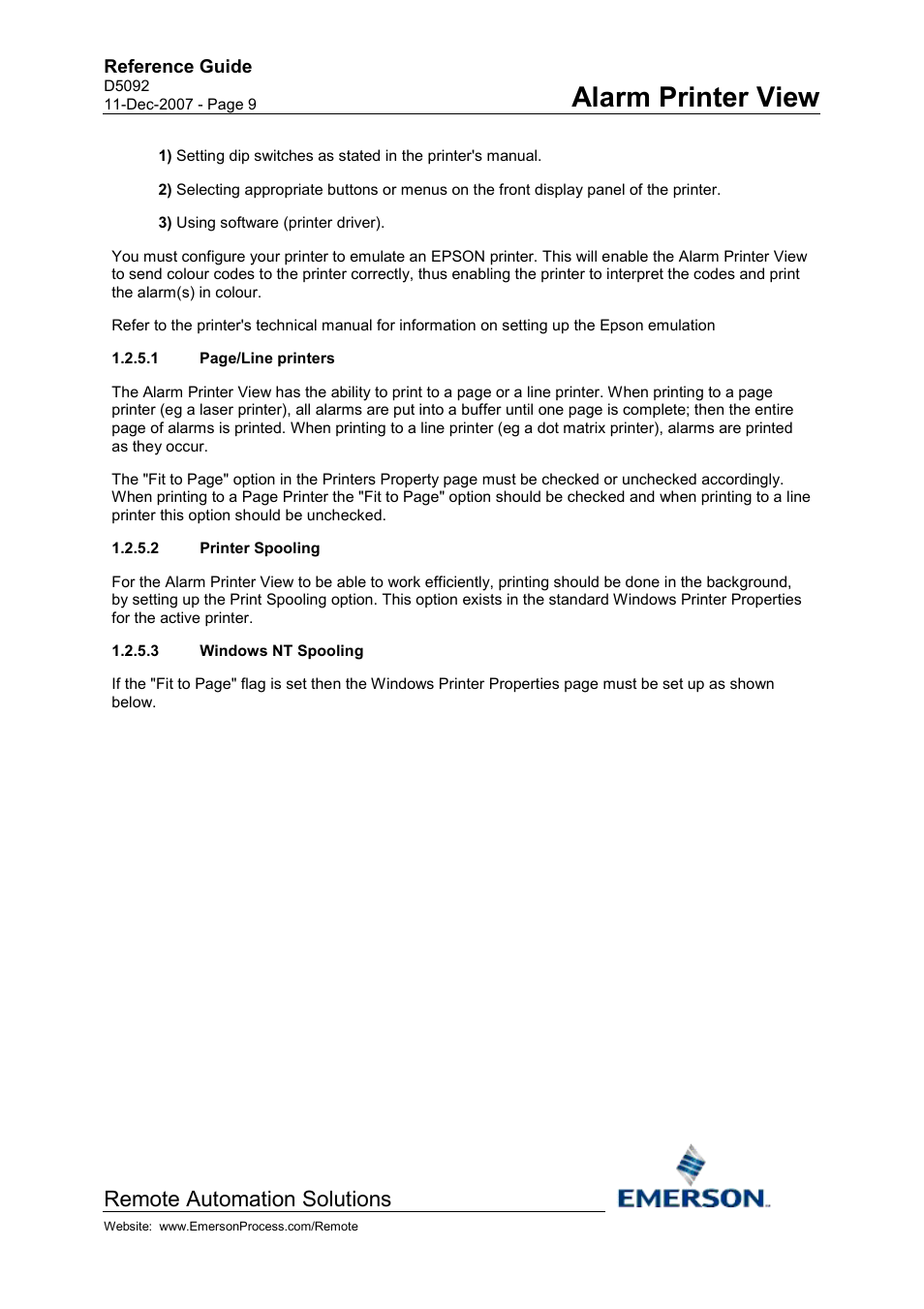 Printer spooling, Windows nt spooling, Alarm printer view | Remote automation solutions | Emerson Process Management D5092 User Manual | Page 9 / 29