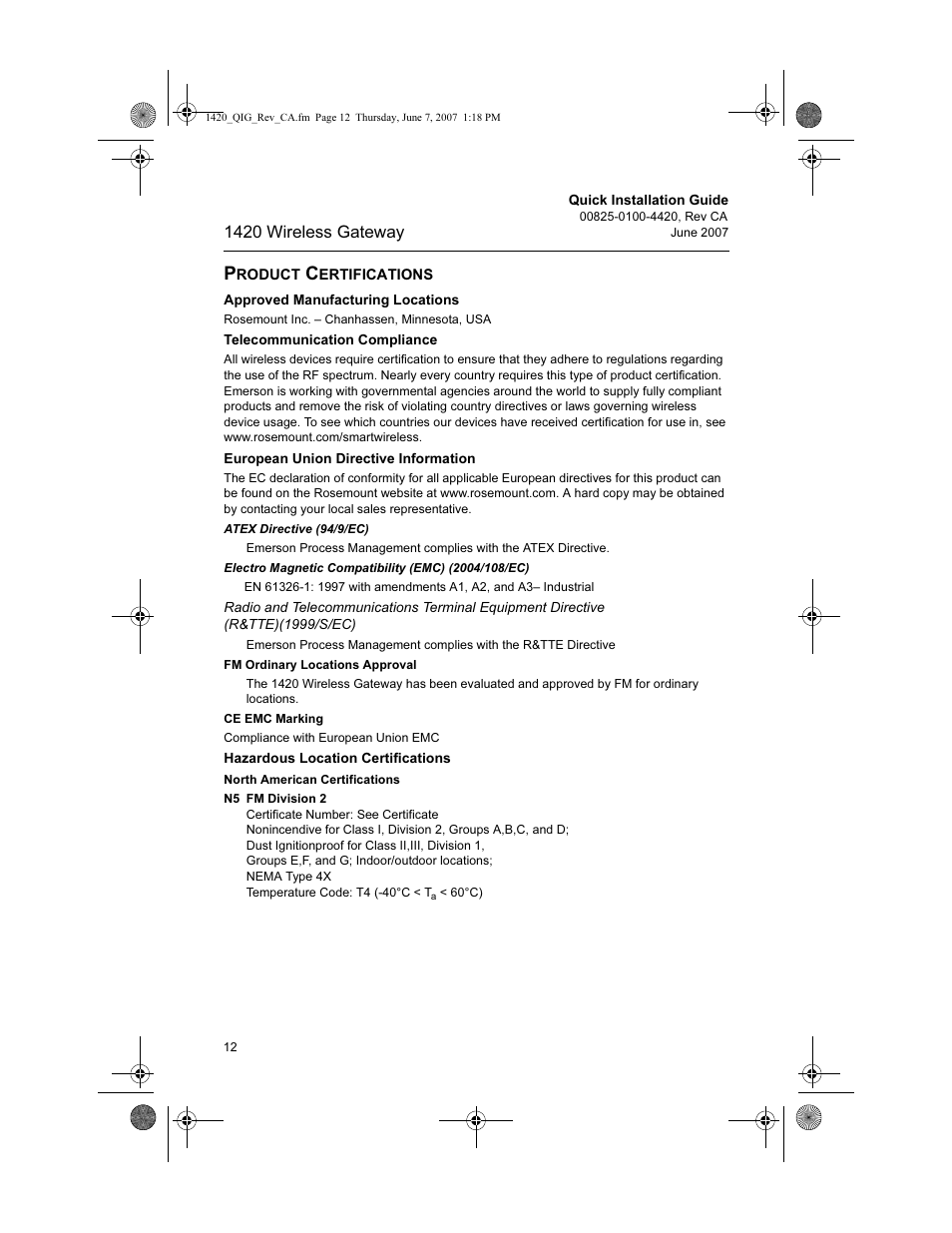 1420 wireless gateway | Emerson Process Management Wireless Gateway 1420 User Manual | Page 12 / 16