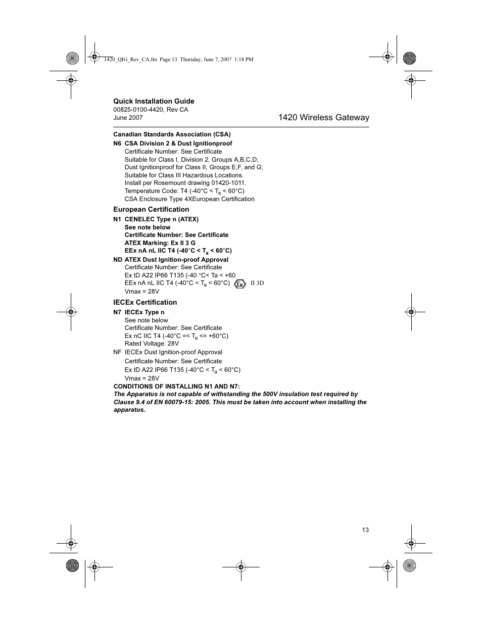 1420 wireless gateway | Emerson Process Management Wireless Gateway 1420 User Manual | Page 13 / 16
