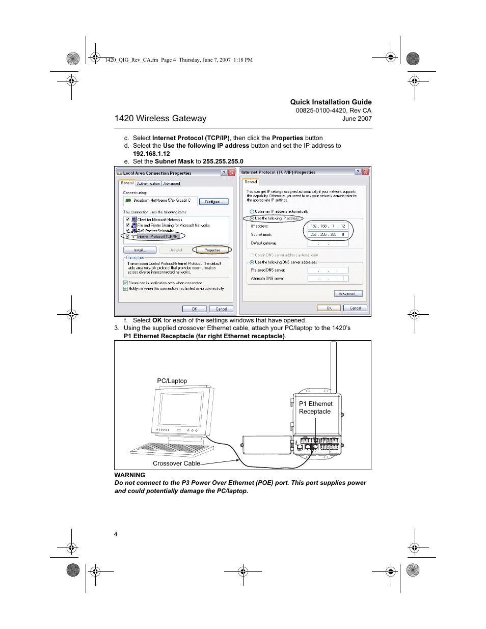 1420 wireless gateway, Quick installation guide, 24 v dc | Poe p2 p2 p1 p1 | Emerson Process Management Wireless Gateway 1420 User Manual | Page 4 / 16