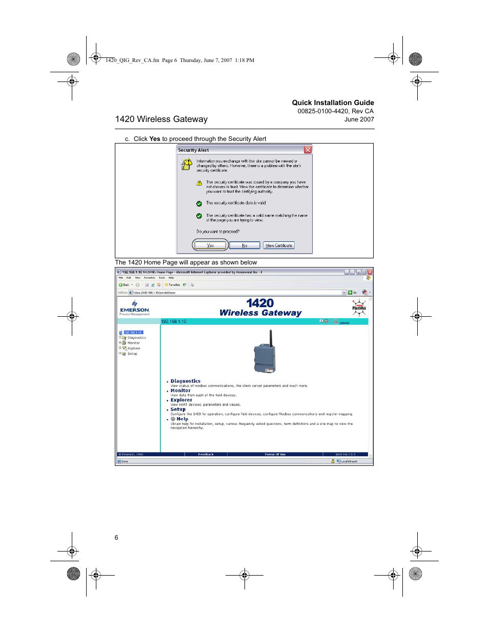 1420 wireless gateway | Emerson Process Management Wireless Gateway 1420 User Manual | Page 6 / 16